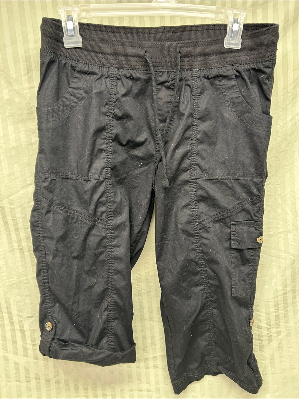 Women’s Black Cargo Capris with Elastic Drawstring Waist